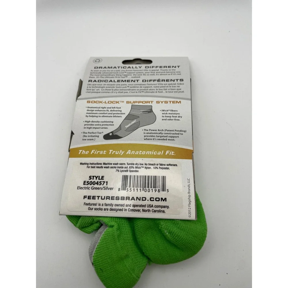 Feetures Elite Light Cushion No Show Tab Running Socks Electric‎ Green Small NEW